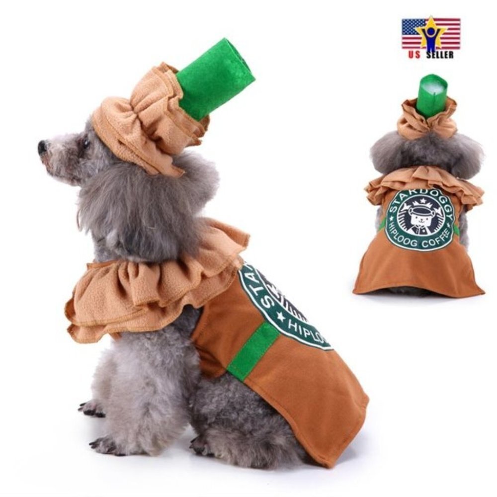 Starbucks Pumpkin Dog Dress Up, Funny Pet Costume Cosplay Halloween Party Sz L